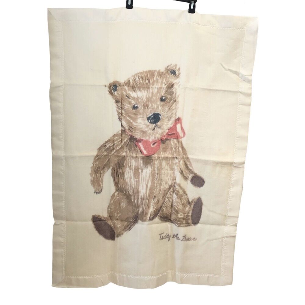 Vintage‎ Comfort Baby Crib Blanket 36x50 Teddy Bear Satin Trim Rayon Acrylic NEW